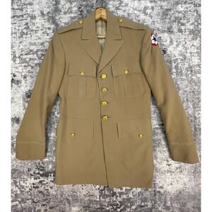 Vtg Carey Military Officer Jacket Mens 36R Buff Cream Darcon Blend Dress Corps